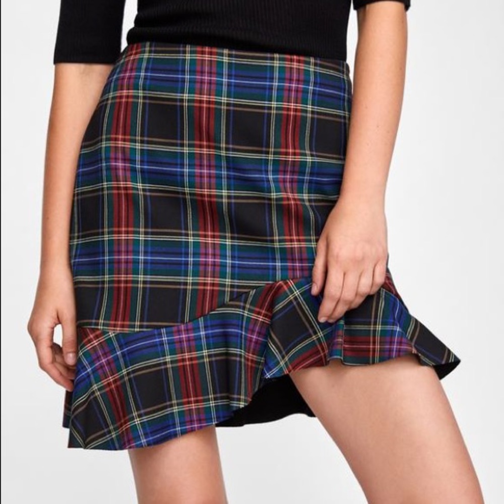 Zara Asymmetric Plaid Skirt